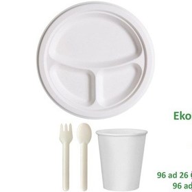 Resim Ekolojik 26 Cm. 3 Bölmeli 96 Kişilik Parti Piknik Sofra Sunum Seti -tabak Bardak Çatal Kaşık Takımı 