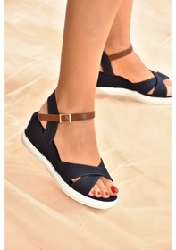 Resim Fox Shoes Lacivert Keten Kadın Dolgu Topuklu Ayakkabı K674305005 