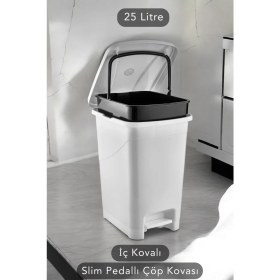 Resim Özbience Slim Iç Kovalı 25 Litre Banyo ve Mutfak Çöp Kovası Beyaz 