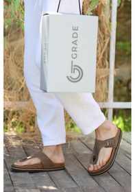 Resim Hakiki Crazy Deri Eva Taban Parmak Arası Ortopedik Tasarım Erkek Terlik Sandalet 