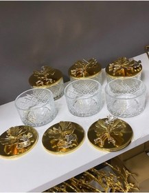 Resim Dekoratif Gold Kapaklı 6'lı Tatlı Kasesi Sunumluk,dondurmalık,ikramlık Cam Gold 