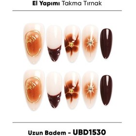 Resim 10'lu Uzun Badem Kahve Ubd1530 Tekrar Kullanılabilir El Yapımı Protez Takma Tırnak Xs 
