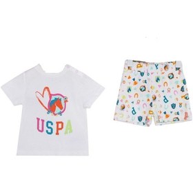 Resim U.S. Polo Assn. Horse Lover Kız Bebek Kısa Kollu Takım Krem 