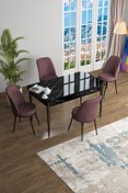 Resim Canisa Han Serisi 70x114 Açılabilir Mdf Mutfak Masası Takımı Siyah Mermer Desen Masa 4 Gül Kurusu Sandalye 