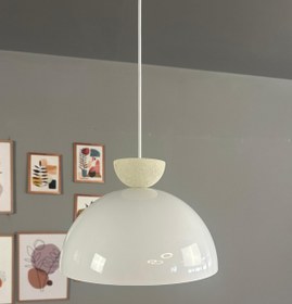 Resim Bamyum Yimpi Beyaz Avize Dokulu Şapka Başlık Tekli Sarkıt Salon Mutfak Kuaför Cafe Lamba Dekoratif 