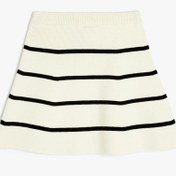 Resim Koton Viskon Karışımlı Beli Lastikli Çizgili Triko Etek Ekru Çizgili 5wkg90057ht Ekru Çizgili Ekru 