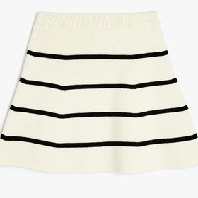 Resim Koton Viskon Karışımlı Beli Lastikli Çizgili Triko Etek Ekru Çizgili 5wkg90057ht Ekru Çizgili Ekru 