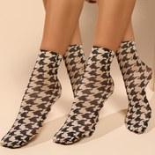 Resim 2 Çift Kadın Houndstooth Kısa Çorap - Şık Siyah Beyaz Ekose Desen, Yüksek Esneklikli Nefes Alabilen Yazlık Çoraplar, Günlük ve Resmi Kullanım İçin, Yenilikçi Ayakkabı Aksesuarı, Dayanıklı Malzeme, Moda Tutkunları İçin Şık Kısa Çorap 