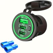 Resim Motion003 Üçlü Portlu Hızlı Araç Şarj Cihazı Yeşil Işık Telsiz Usb Çıkışı Tip-c Soketli Pd 30 Qc 30 12v 24v Araçlar Tekneler Atvler Uyumlu 