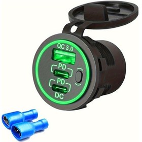 Resim Motion003 Üçlü Portlu Hızlı Araç Şarj Cihazı Yeşil Işık Telsiz Usb Çıkışı Tip-c Soketli Pd 30 Qc 30 12v 24v Araçlar Tekneler Atvler Uyumlu 