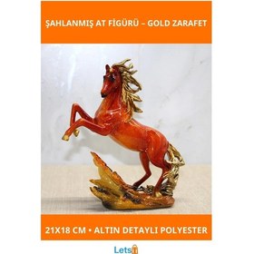 Resim Altın Detaylı Polyester Şahlanmış At Figürü 21x18 Cm 1 Adet 