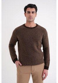 Resim Slim Fit Renkli Ribanalı Kahverengi Vizon Yünlü Bisiklet Yaka Triko Kazak Tr 890 Kahverengi-vizon 
