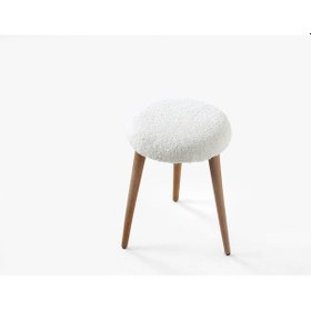 Resim Modern Ahşap Ayaklı Teddy Kumaş Tabure Makyaj Masası & Ayak Dinlendirme Elegant Krem krem 
