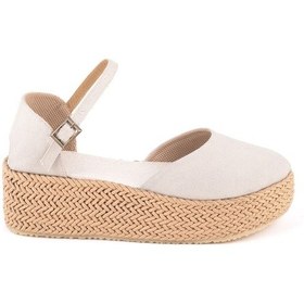 Resim Gerçek Elişi Platformlu Poli Taban Espadril Dolgu Topuk Keten Espadril Handmade Bej 