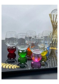 Resim 6 Kişilik Cam Renkli Elmas Ayaklı Kahve Yanı Bardağı Bardak 50ml 