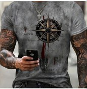 Resim Prosperlink Erkek 3d Vintage Pusula Desenli T-shirt - Hip Hop Modası, Açık Hava Giysigri 