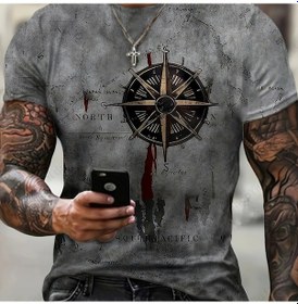 Resim Prosperlink Erkek 3d Vintage Pusula Desenli T-shirt - Hip Hop Modası, Açık Hava Giysigri 