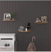 Resim Doğal Modern Organizer Düzenleyici 3'lü Oval Dekoratif Kitaplık Banyo Mutfak Duvar Rafı Petra 