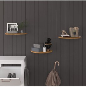 Resim Doğal Modern Organizer Düzenleyici 3'lü Oval Dekoratif Kitaplık Banyo Mutfak Duvar Rafı Petra 