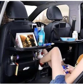 Resim Kahverengi Çok Cep Araba Koltuğu Arka Asılı Organizatör Çantası Evrensel Oto Pu Deri Depolama Tutucu Çanta Katlanabilir Raf 