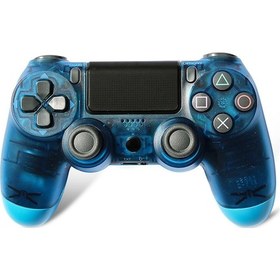 Resim Springsun Playstation 4 İçin Kablosuz Bluetooth Oyun Kolu - 6 Eksenli Jiroskop, 3.5mm Ses Jack Ve Işık Çubuğu - Şeffaf Mavi, Ergonomik Tasarım 