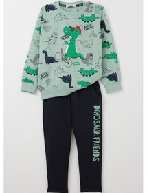 Resim Breeze Erkek Bebek Eşofman Takımı Dinozor Baskılı 9 Ay-3 Yaş, Su Yeşili Su Yeşili 