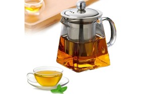 Resim Feyza Design Cam Piramit Demlik ve Isıtıcılı Set, Metal Süzgeçli, 750 ml 