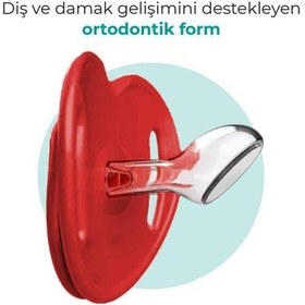Resim Mamajoo Ortodontik Emzik Seti 0 Ay+ Kırmızı & Beyaz | İkili, Silikon, Damaklı | Sterilizasyon & Saklama Kabı 