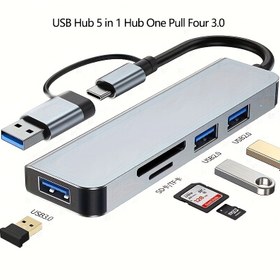 Resim Tabletlere Uyumlu, Kart Okuyuculu 4 Portlu USB 3.0 Alüminyum Alaşımlı Hub - Tak & Çalıştır, 5V Güç Kaynağı, Okuyucu 