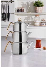 Resim Karaca Tres İndüksiyon Tabanlı 3lü Çaydanlık Takımı Gold 