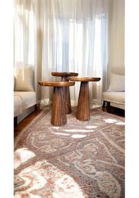 Resim Ahşap Mantar Yan Sehpa 3'lü Set Açık Ceviz Renk Açık Ceviz 