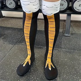 Resim Kadınlar İçin Yenilikçi Tavuk Pençesi Çorapları - Nem Tutmayan, Nefes Alabilen, Siyah ve Beyaz Çizgili, Eğlenceli Karikatür Desenli Spor ve Günlük Yazlık Kullanım için Tavuk Çorapları, Nem Emici Kumaş 