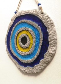 Resim Seramik Nazar Boncuğu Dekoratif Duvar Süsü Nazarlık 25x25 Cm 