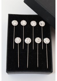 Resim Numetal 8li Yuvarlak Taşlı Eşarp Ve Şal İğnesi. Eşarp İğnesi. Şal İğnesi. Türban İğnesi. Başörtü İğnesi Beyaz 