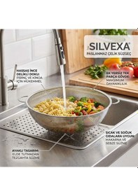 Resim Çelik Süzgeç Kulplu Paslanmaz Makarna - Sebze Süzgeci 28 Cm Gri 