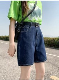 Resim Sıcak Şortlar Yaz Yeni İnce Düz Bol Yüksek Bel Kadın Kot Şortları Koyu Mavi 