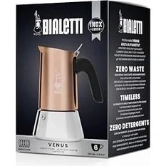 Resim - Venus: 6 Cups Ocak Üstü Espresso Pişirici - 235ML - Kahverengi, Gümüş Renk - Paslanmaz Çelik Gövde - Patentli Güvenlik Valfi - Tüm Ocak Türleri Için Uygundur (Indüksiyon Dahil) 