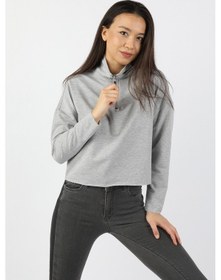 Resim Kadın Yarım Balıkçı Yarasa Kol Sweatshirt Gri 