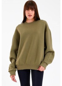 Resim Haki Renk Basic Oversize Kadın Sweatshirt 