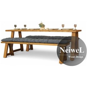 Resim Neiwel Dore Doğal Ahşap Banklı Mutfak Ve Yemek Masası Takımı-100-180 Takım Açık Ceviz 