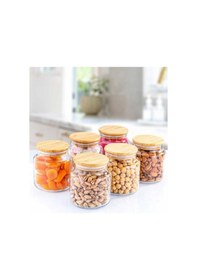 Resim Zone 6'lı Cam Saklama Kabı Vakumlu 800ml. Bambu Kapaklı Bambu - Şeffaf 