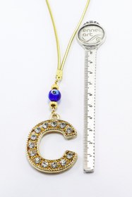 Resim biuti Gold Renkli Parlak Taşlı C Harfi Araba Dikiz Ayna Süsü, Yeni Harfli Araba Hediyesi 