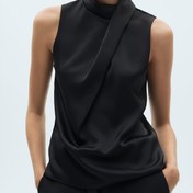 Resim Kadınlar için Siyah Şık Yüksek Yaka Kolsuz Tank Top - Kontrast Yaka Detaylı, Makinede Yıkanabilir Düz Renkli Yazlık Üst, Günlük ve Resmi Giyim için Esnek Dar Kesim, Çok Yönlü Giysi, Modern Moda, Pürüzsüz Dokulu, Nefes Alabilen Kumaş, Şık Kadınlar 