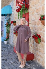 Resim HNT Hayrunnisa Tesettür Uzun Düğmeli Tunik Kahve HNT8533 