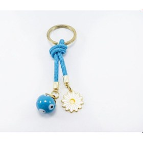 Resim Mavi Cam Nazar Boncuklu Papatyalı Anahtarlık, Hediyelik Cam Boncu 