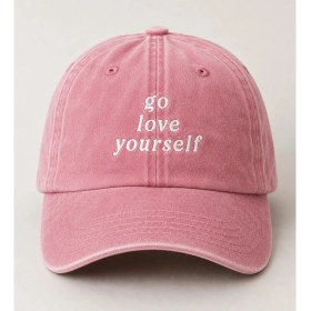 Resim "go Love Yourself" Ironik Söz Nakışlı Vintage Yıkamalı Beyzbol Şapkası 