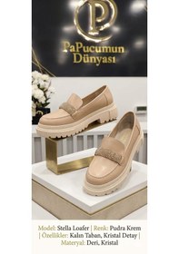 Resim Papucumun Dünyası Önü Taşlı Yüksek Taban Kadın Loafer Krem 
