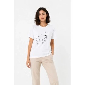 Resim Beruflic Köpek Figürlü Minimal Baskılı Tişört Kısa Kol Yazlık Tshirt 