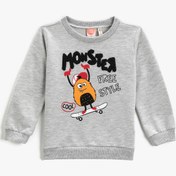 Resim Erkek Bebek Canavar Baskılı Sweatshirt Bisiklet Yaka 