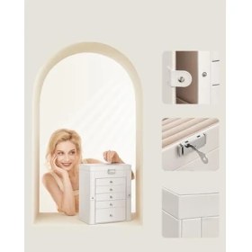 Resim Mcreative Mücevher Kutusu, 6 Seviyeli Büyük Mücevher Kutusu, Menteşeli Yan Kapılı Mücevher Kutusu, Çekmeceler, Ayna ve Kilit, Yüzükler, Küpeler İçin, Beyaz JBC152W01 